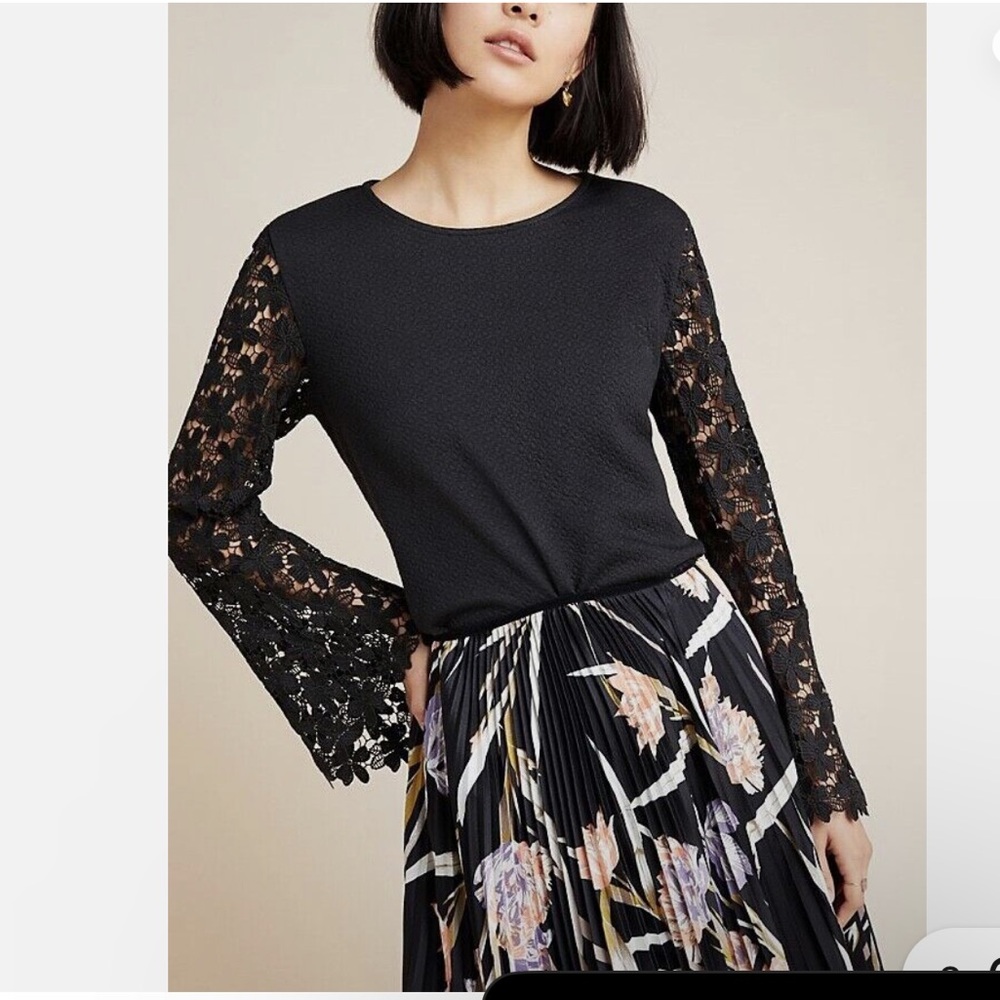 Anthropologie Eri + Ali Delilah Lace Top Sz Black Long Sleeve